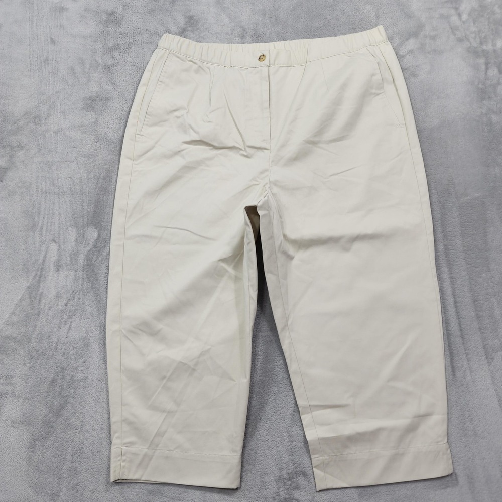 Appleseed's Pants Womens 18 Beige Twill Capri Crop Elastic Waist Pockets Casual